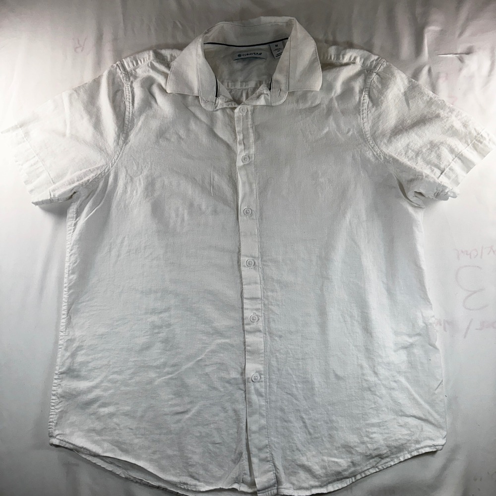 Cubavera Mens White Linen Blend Short Sleeve Button Down Shirt Size M 5809
